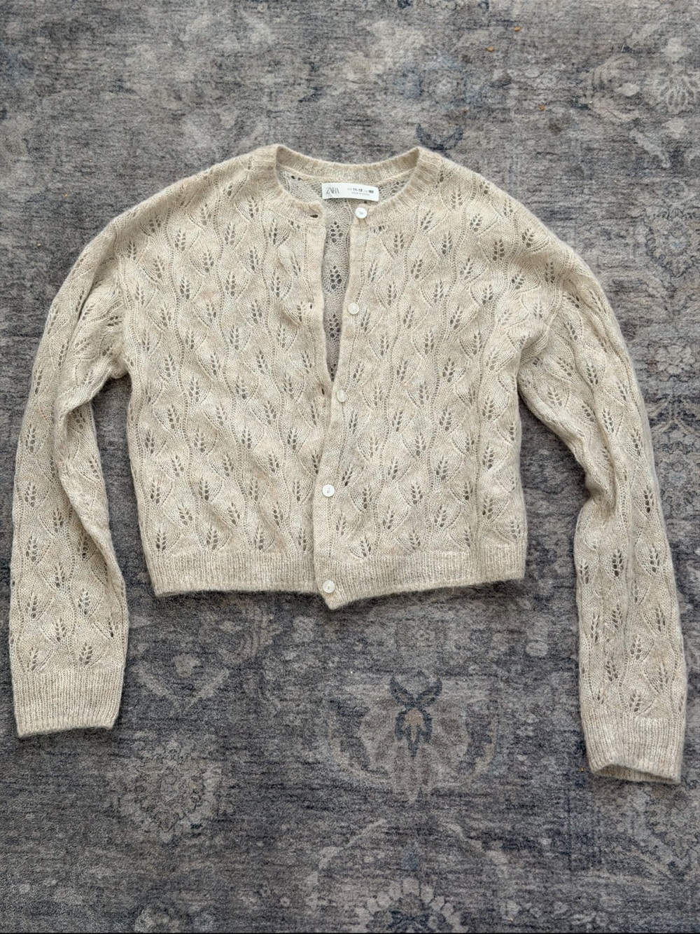 Zara Beige Openwork Cropped Cardigan